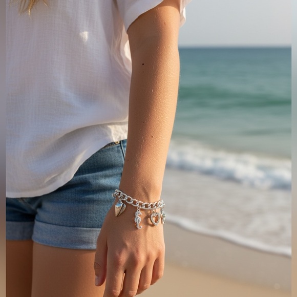 Handmade Silver Plated Charm Bracelet with Sea Charms - Picture 2 of 9